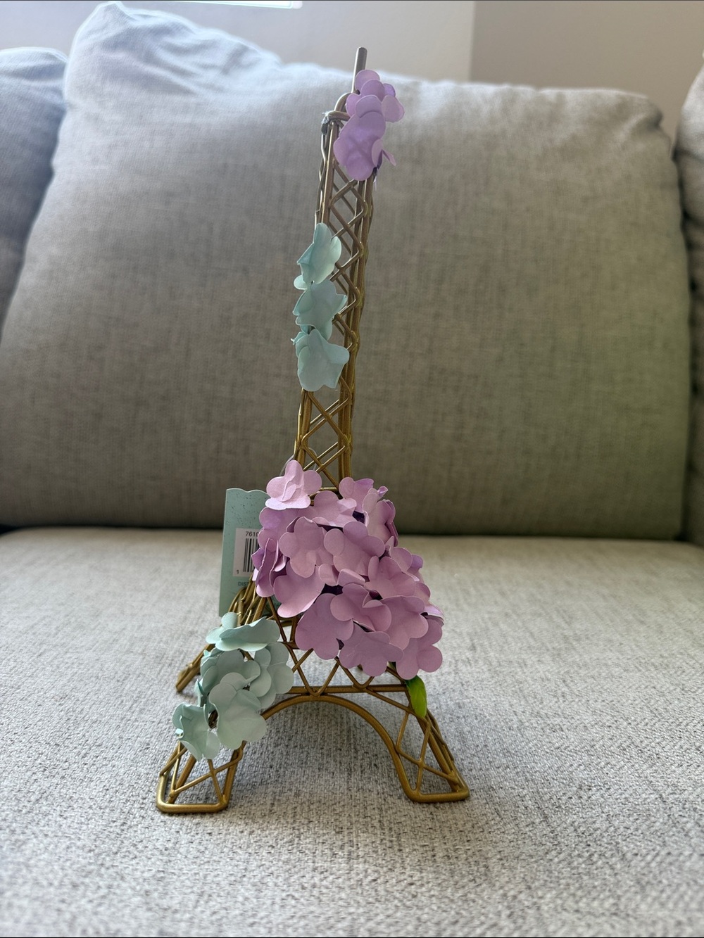 (NWT) Decorative Eiffel Tower Accent with Purple and Mint Flowers